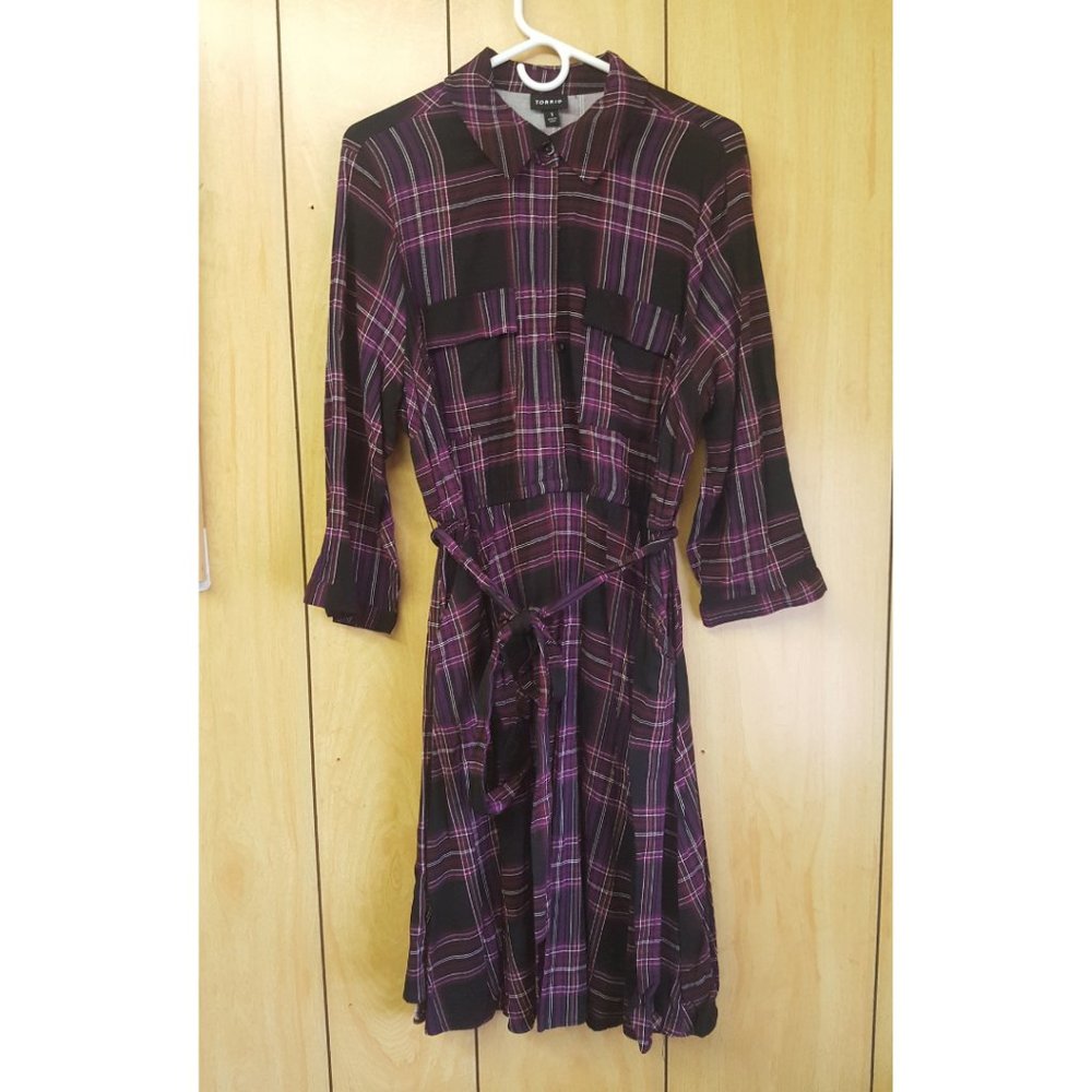 Purple Plaid Shirt Dress